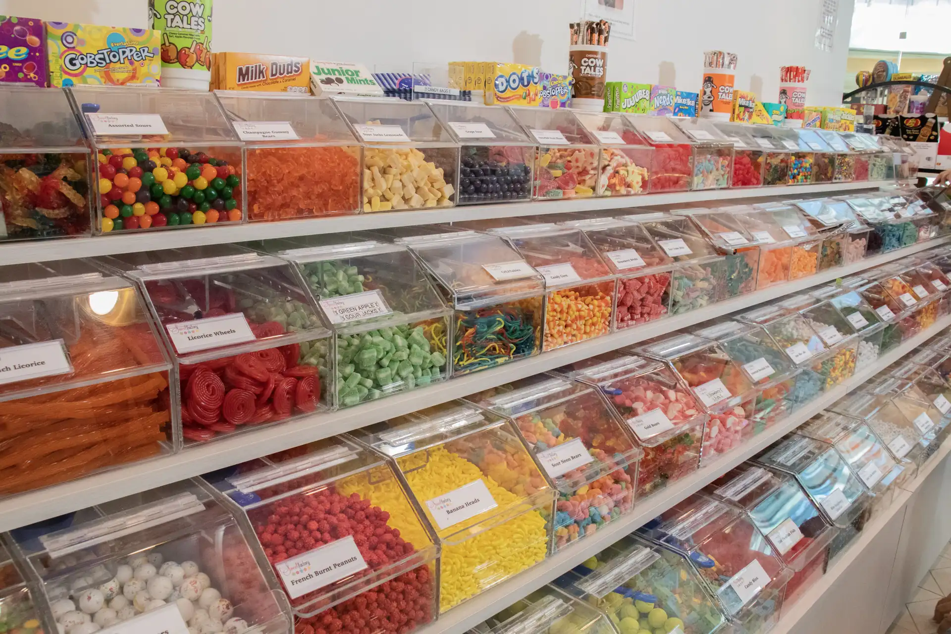 Long candy wall wide shot at Sweet Factory, Somerset Mall, Troy Michigan